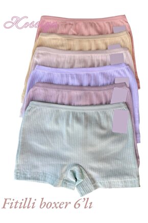 6 Adet Fitilli Kız Cocuk Pastel Renk Pamuklu Boxer