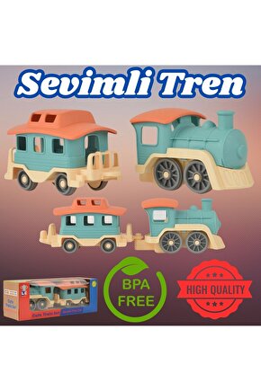 Lüx Bej Sevimli Tren Tren Seti - Plastik Tren - Kırılmaz Oyuncak - Kırılmaz Tren - Tren Oyuncakları