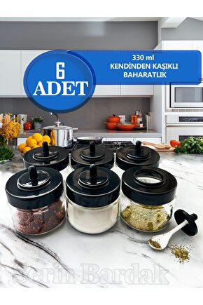 6 Adet Kapağı Kendinden Kaşıklı Baharatlık Seti - 300 Ml