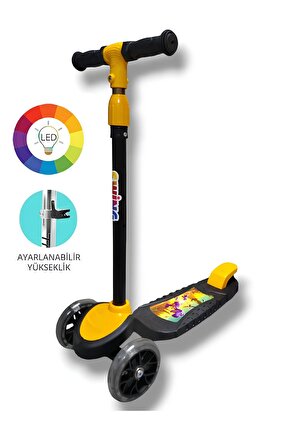 3 Tekerlekli Işıklı Çocuk Scooter Swing - 3 Kademeli Yükseklik Ayarı