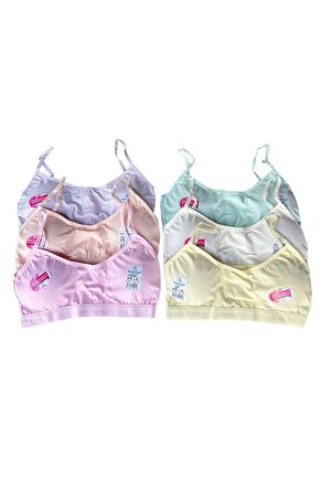 3lü Pastel Renkler Dondeza Kız Çocuk İp Askılı Pedli Ribana Yarım Atlet Büstiyer Alıştırma Sütyen