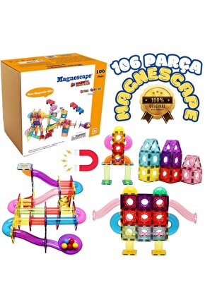 Orijinal Magnescape Magnetic Tiles 106 Parça - Magnetic Magical Magnet - Mıknatıslı Lego Magnescape