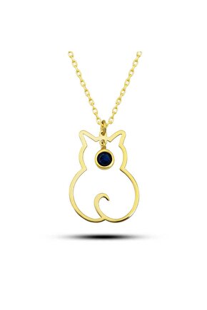 himarry 925 Ayar Gümüş Eylül Ayı Doğum Taşı Kedi Kadın Kolye