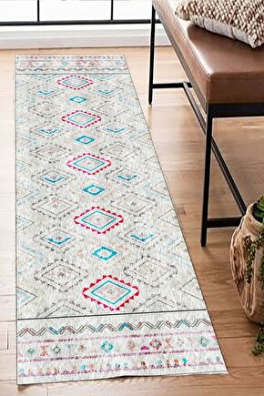 Dijital Baskı Yıkanabilir Kaymaz Taban Iskandinav Model Kilim Desenli Yolluk Halı