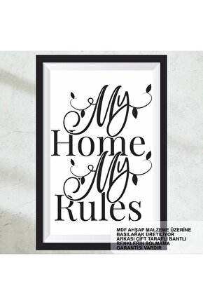 benim evim benim kurallarım ev aile sözleri dekorasyon çerçeve görünümlü ahşap poster tablo