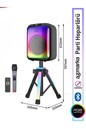 -102B Siyah RGB Ledli Dahili Mikrofon&Kumanda Bluetooth Hoparlör Siyah
