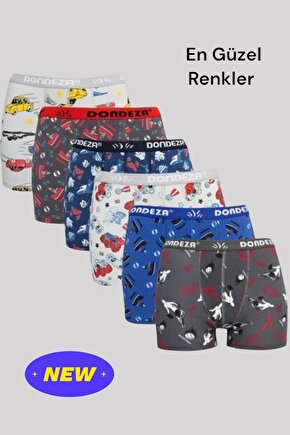 6lı Desenli Penye Erkek Çocuk Kom Boxer Lastikli Bel