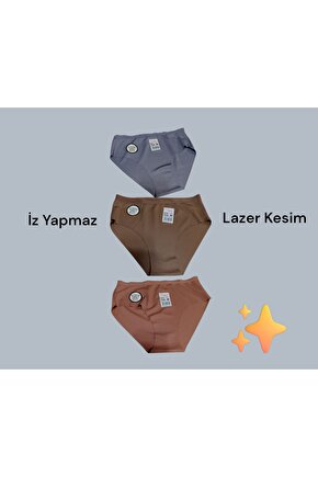 3lü paket kadın lazer kesim beli lastikli iz yapmaz külot alt çamaşır ( 3 adet )