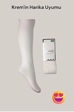 Unisex Düz Krem Külotlu Çorap