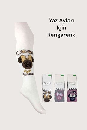 Kız Çocuk Desenli Rengarenk Penye Külotlu Çorap 3lü
