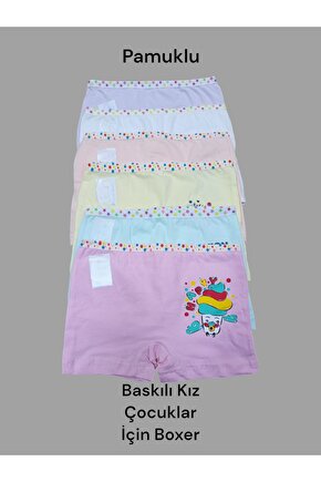 6lı Kız Çocuk Baskılı Rengarenk Boxer
