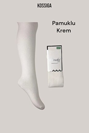 Unisex Krem Renk Külotlu Çorap Pamuklu Çorap