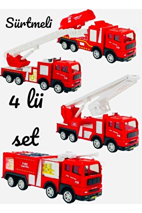 İtfaiye Seti Sürtmeli Display İtfaiye 4lü Oyuncak Araç Seti 3