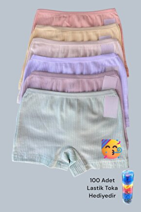 6 Adet Kız Çocuk Raporlu Fitilli Boxer (100 ADET LASTİK TOKA HEDİYEDİR)