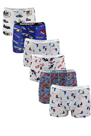 Erkek Çocuk Karışık Renk Pamuklu Desenli 6lı Boxer