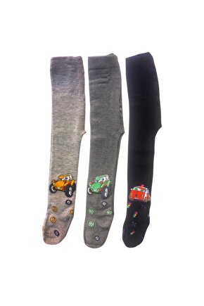 3lü Erkek Bebek Çocuk Külotlu Çorap Renkli Desenli Pamuklu