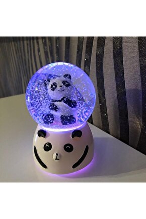 Orta Boy Işıklı Panda Temalı Kar Küresi Işıklı
