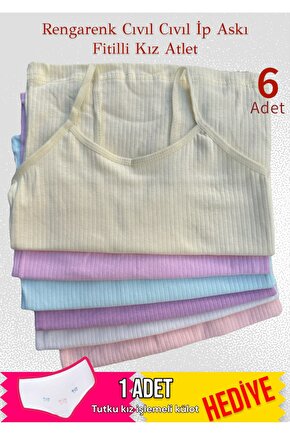 Kız Çocuk Külot Hediyeli -6lı Paket Kız Çocuk Pastel Renk Fitilli Kumaş Ip Askılı Atlet