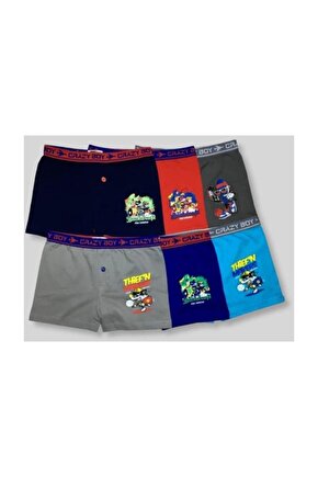 Erkek Çocuk Baskılı 6lı Paket Pamuklu Boxer