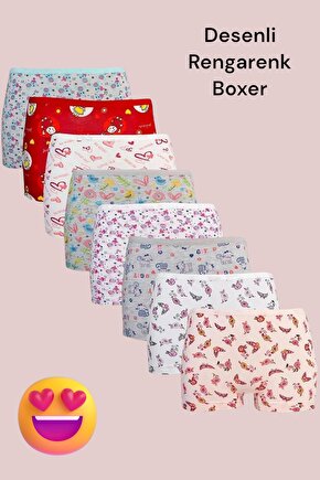 6lı Paket Kız Çocuk Desenli Rengarenk Boxer