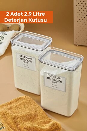 2li Deterjan Kutusuvakum Kapaklı Banyo Düzenleyici Saklama Kutusu 2.9 L Şeffaf Renk