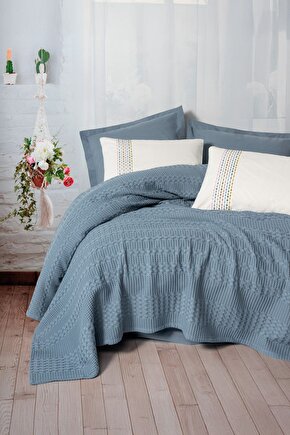 Aura Çift Kişilik Pike Takımı Pebble Indigo