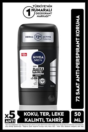 Men Erkek Stick Deodorant Black&white Invisible Original 150ml, 72 Saat Anti-perspirant Ter Koruması
