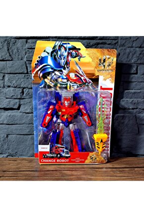 OYUNCAK DÖNÜŞEN ROBOT ARABA TRANSFORM KAMYON MODEL 17X15cm KIRMIZI MAVİ ROBOT KILIÇLI