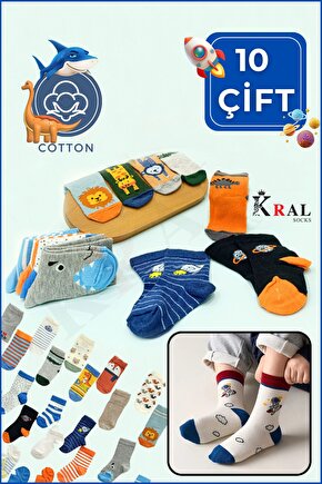 Çocuk Çorap (10 ÇİFT) Desenli Kısa Patik Bebek Çorap