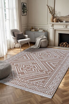 Macro Touch Serisi Bohem Çift Taraflı Dokuma Pamuklu Kilim 1701 Bej