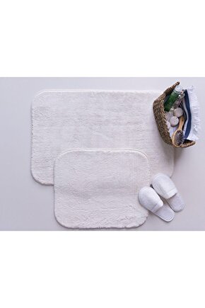 Puffy Yumuşak Banyo Paspas 2li Kaymaz Ekstra Yumuşak Beyaz