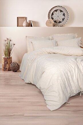 Cotton Keten Çift Kişilik Nevresim Takımı Kivora Bej