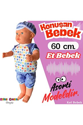 Oynar Gözlü Türkçe Konuşan Berke Kel Et Bebek 60 Cm. - Konuşabilen Bebek - Kel Büyük Bebek