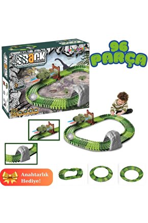 Dinozor Trucks 96 Parça Raylı Pist - Raylı Araç Oyuncak - Tren Oyuncak - Renkli Araç Yolu - Dino Tru