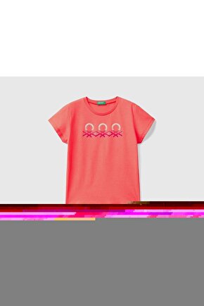 Kız Çocuk Mercan Simli Benetton Yazılı T-shirt