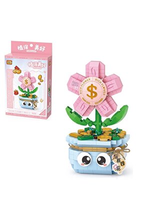Mikro Blok Saksılı Para Çiçeği 350 Parça - Lego Setleri - Loz Mini Lego - Çiçek Lego - Loz Lego - Mi