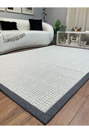 Kumaş Bordür Beyaz Bukle Gri Bordür  Halı Salon Koridor Mutfak Çocuk Odası Halısı  Kilim S259
