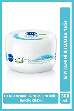 Soft Nemlendirici Vücut Bakım Kremi 300ml, Jojoba Yağı, E Vitamini, Yüz Vücut El, Yumuşak Cilt Hissi