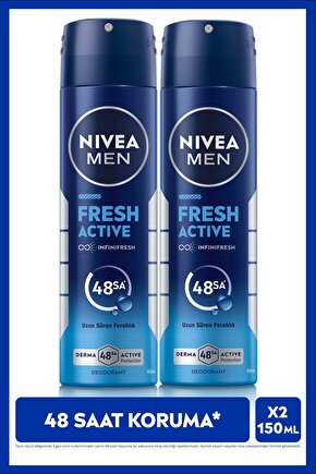 MEN Erkek Sprey Deodorant Fresh Active 150ml, Ter Kokusuna Karşı 48 Saat Koruma, X2 Adet