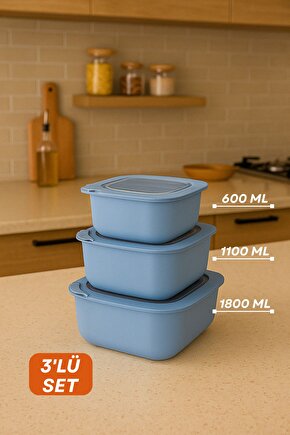 3lü Renkli Kilitli Kapaklı Saklama Kabı Difrize Mikrodalga ve Buzdolabı Uyumlu Düzenleyici Elegant