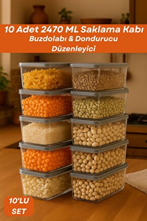 10lu Buzdolabı Organizer Set Düzenleyici Saklama Kabı Derin Mikrodalga Dondurucu Dipfriz Antrasit