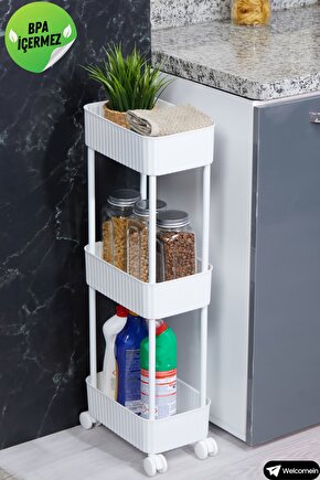 Easy 3 Katlı Çok Amaçlı Raf Mutfak Ve Banyo Organizer Düzenleyici (Tkerlekli) Kaliteli Şık