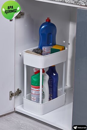 EASY 2 KATLI ÇOK AMAÇLI RAF BANYO VE MUTFAK ORGANİZER DÜZENLEYİCİ (Tekerleksiz) Çift Katlı