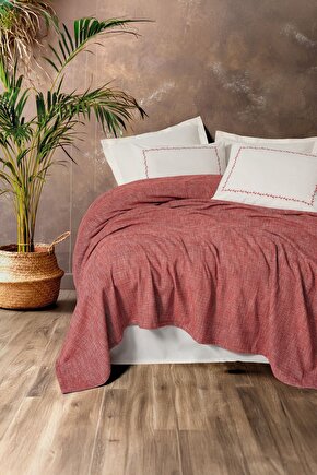 Embrova Şönil Çift Kişilik Yatak ÖrtüsüPike Takımı Loom Bordo