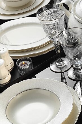 Bone Olympos 62 Parça 1138020 Desen Platin Fileli Yemek Takımı