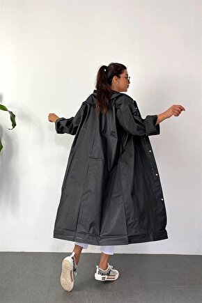 Unisex Kadın Ve Erkek YAĞMURLUK %100 EVA Çıtçıtlı Kapüşonlu SİYAH Renk