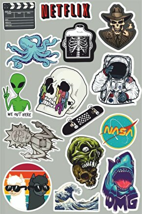 Space And Fun Temalı Laptop Tablet Telefon Sticker Seti
