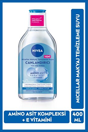 Canlandırıcı Micellar Makyaj Temizleme Suyu 400ml, Amino Asit, E Vitamini, Nemlendirici, Normal Cilt