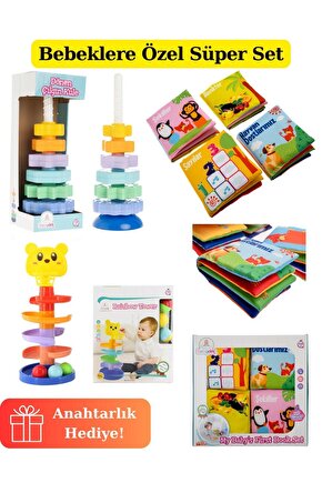 Mega Bebek Oyuncak Seti - Çarklı Kule - Oyuncak Kule - Bebek Kitapları - Bebek Oyuncak Seti - Bebek