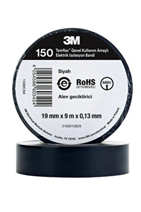 Siyah İzole Elektrik Bantı (0,13mmx19mmx9,14Metre)